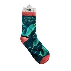 Wit! “Unicorn At Heart” Narwhal Teal Blue and Coral Socks One Size